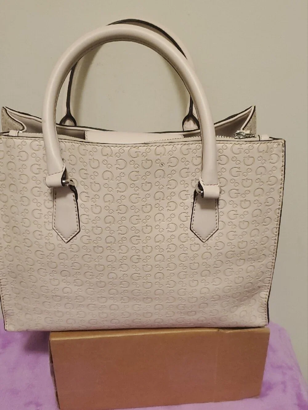 GUESS Ivory Logo Satchel with Dual Top Handles